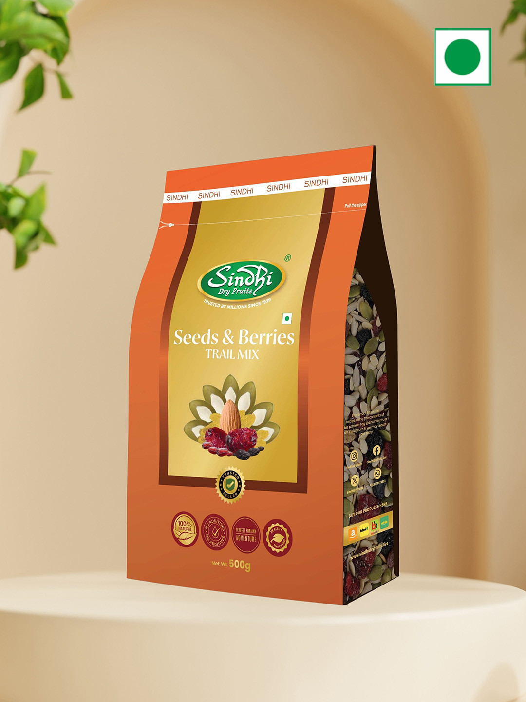 

SINDHI Dry Fruits Seeds and Berries Trail Mix, 500g, Orange