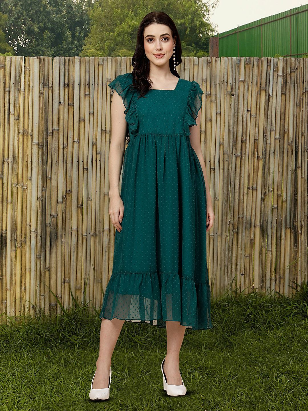 

Moda Rapido Applique Fit & Flare Dress, Green