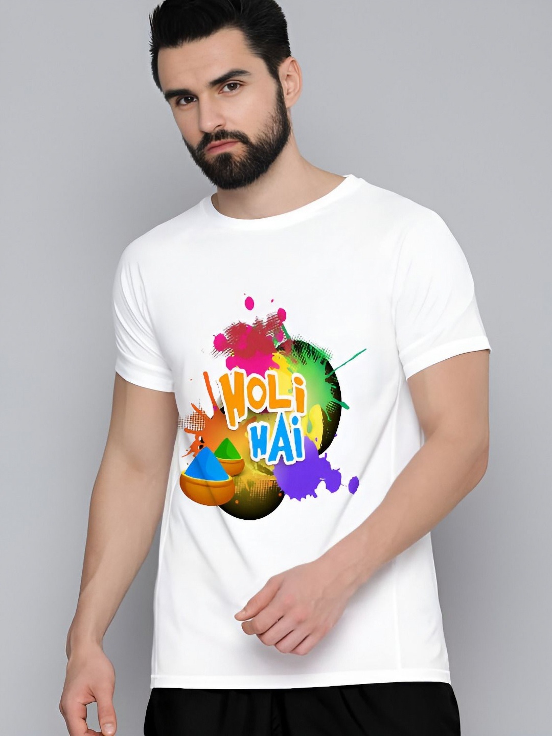 

MAYKR Men Printed Applique T-shirt, White