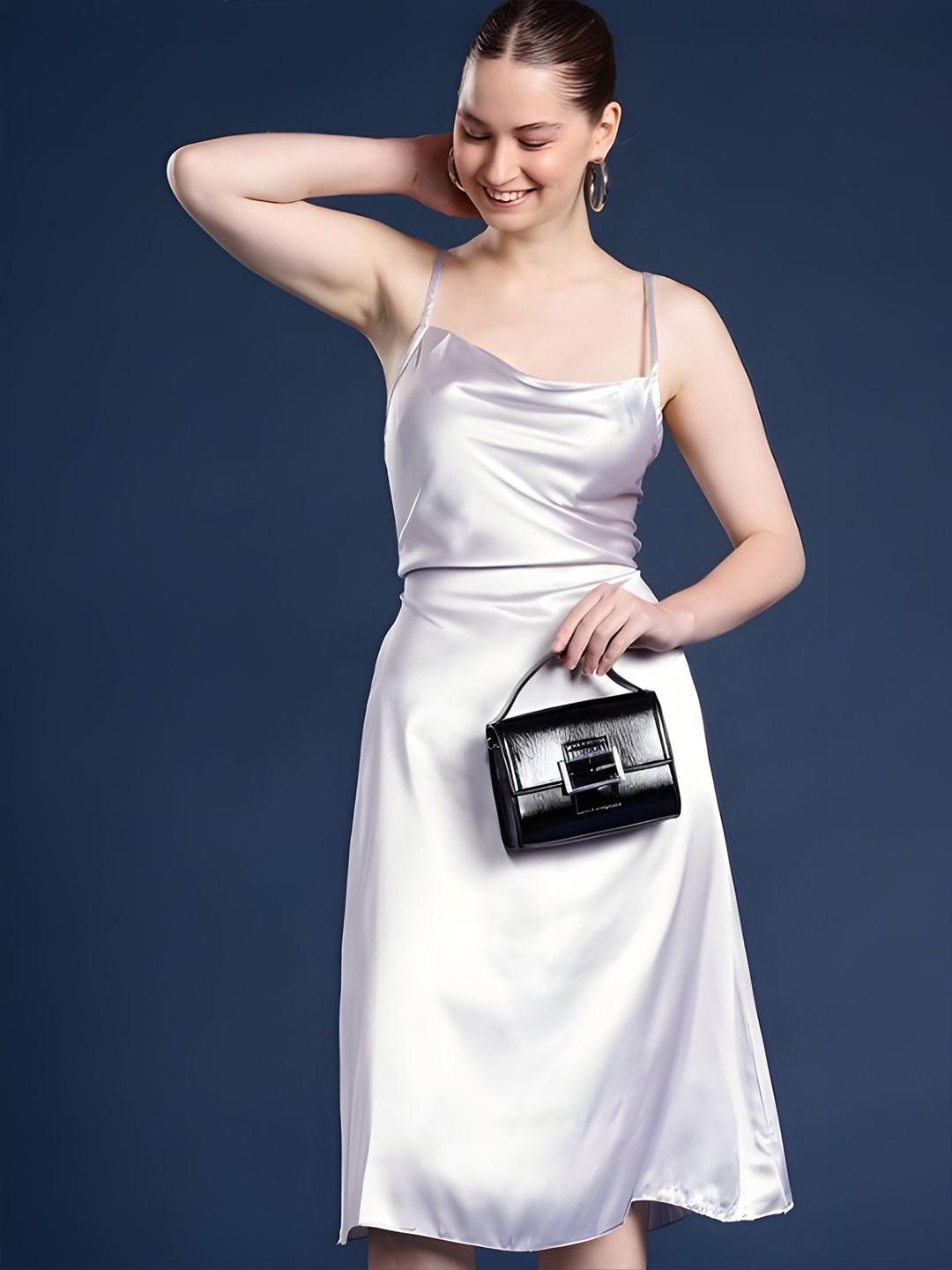 

CORSICA Satin A-Line Dress, Silver