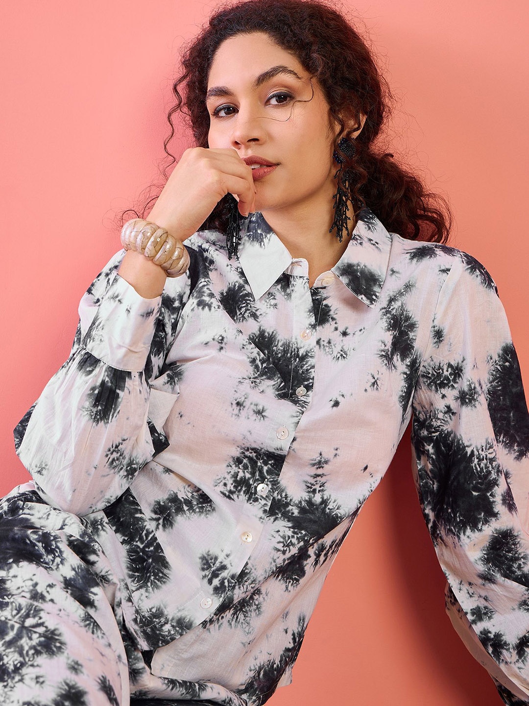 

Sangria Printed Pure Cotton Shirt With Trousers, White