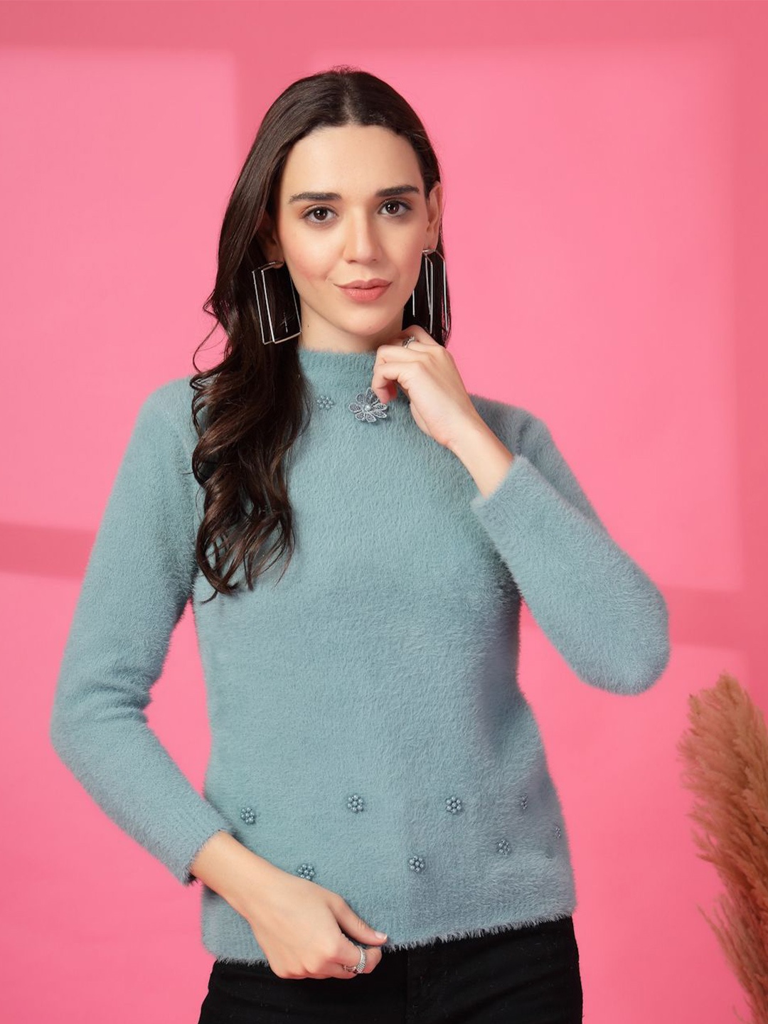 

all about you Halter Neck Woollen Top, Green