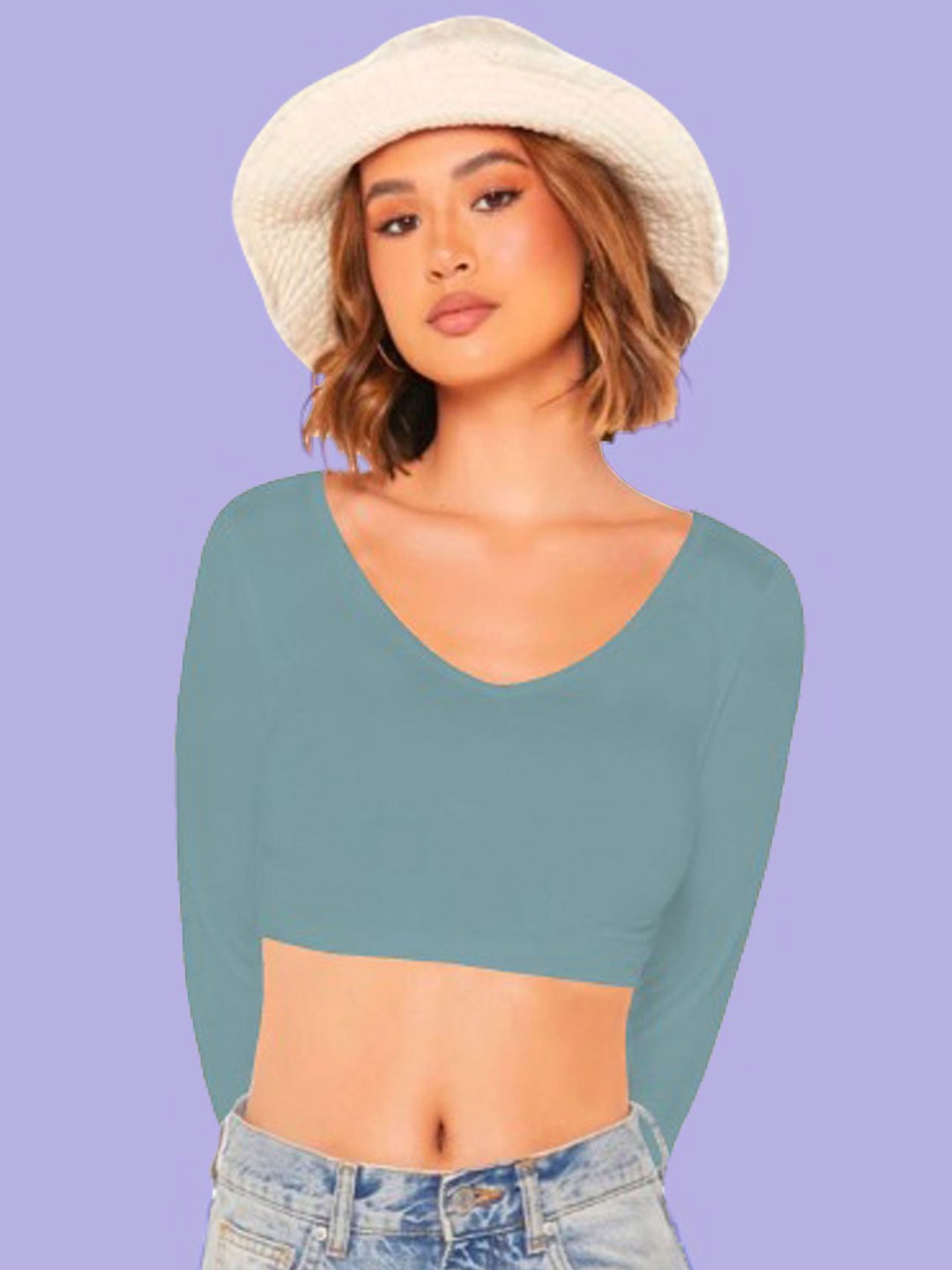 

Dream Beauty Fashion Women V-Neck Fitted Crop Top, Teal