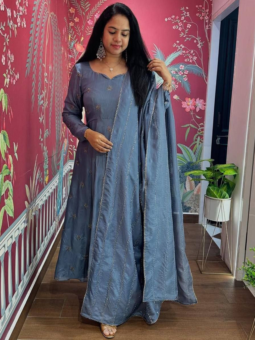

Bought First Ethnic Motifs Embroidered Kurta With Trouser And Dupatta, Blue