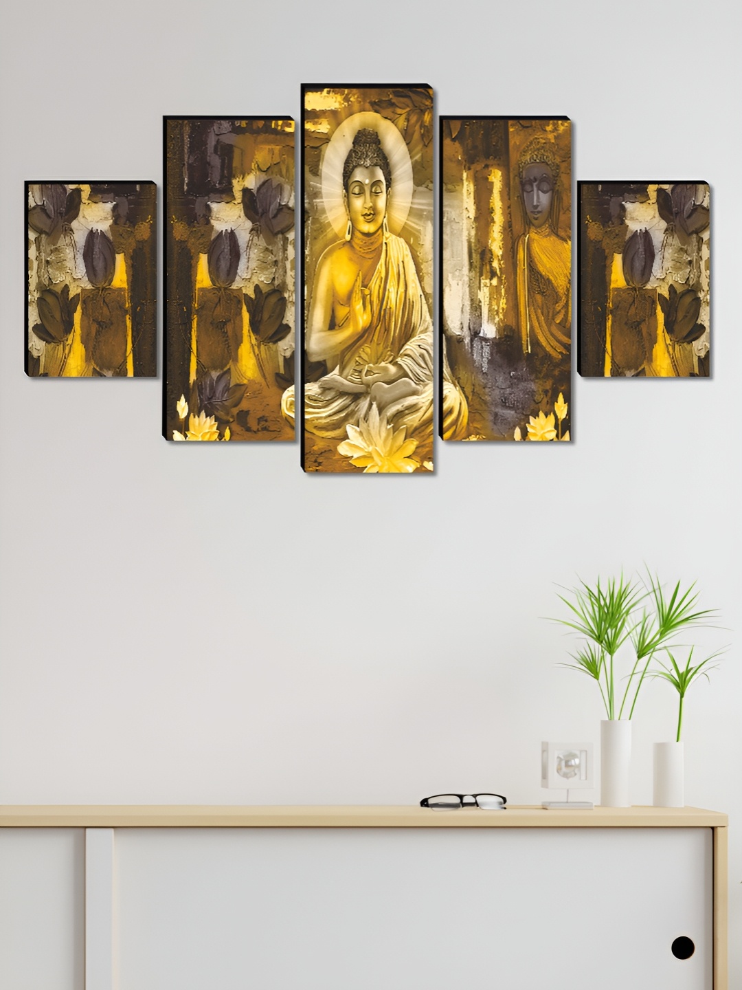 

Aura Yellow & Grey 5 Piece Wood Religious Wall Paintings