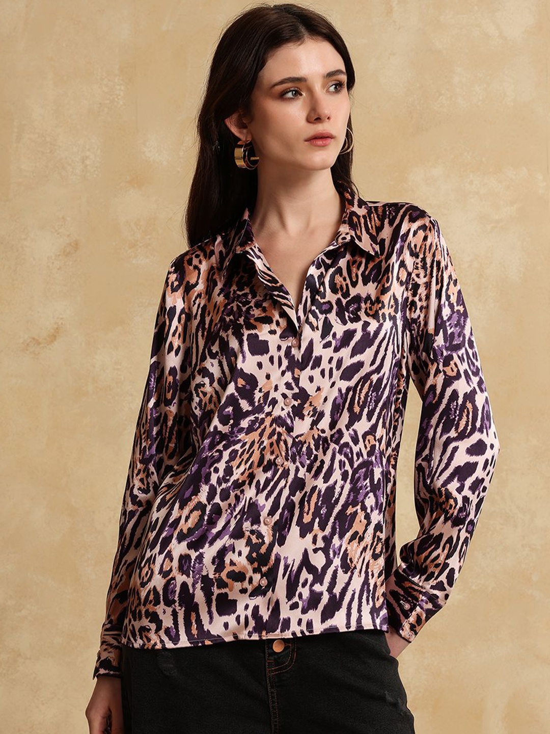 

Kazo Women Animal Opaque Printed Formal Shirt, Purple