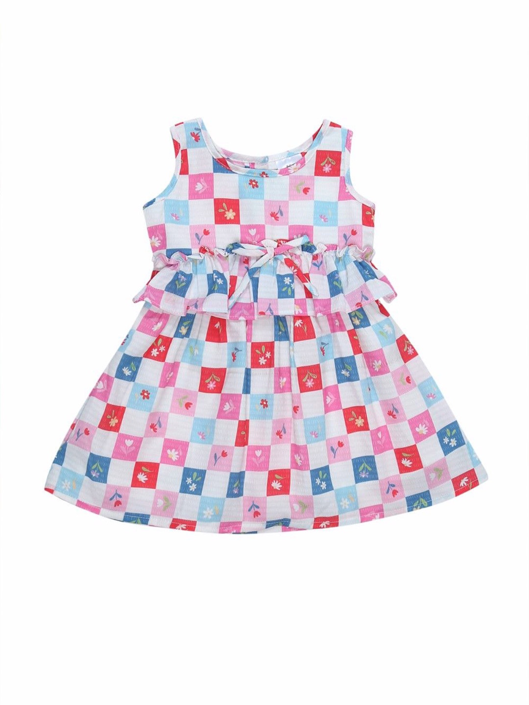 

Doodle Checked Satin Fit & Flare Dress, Off white