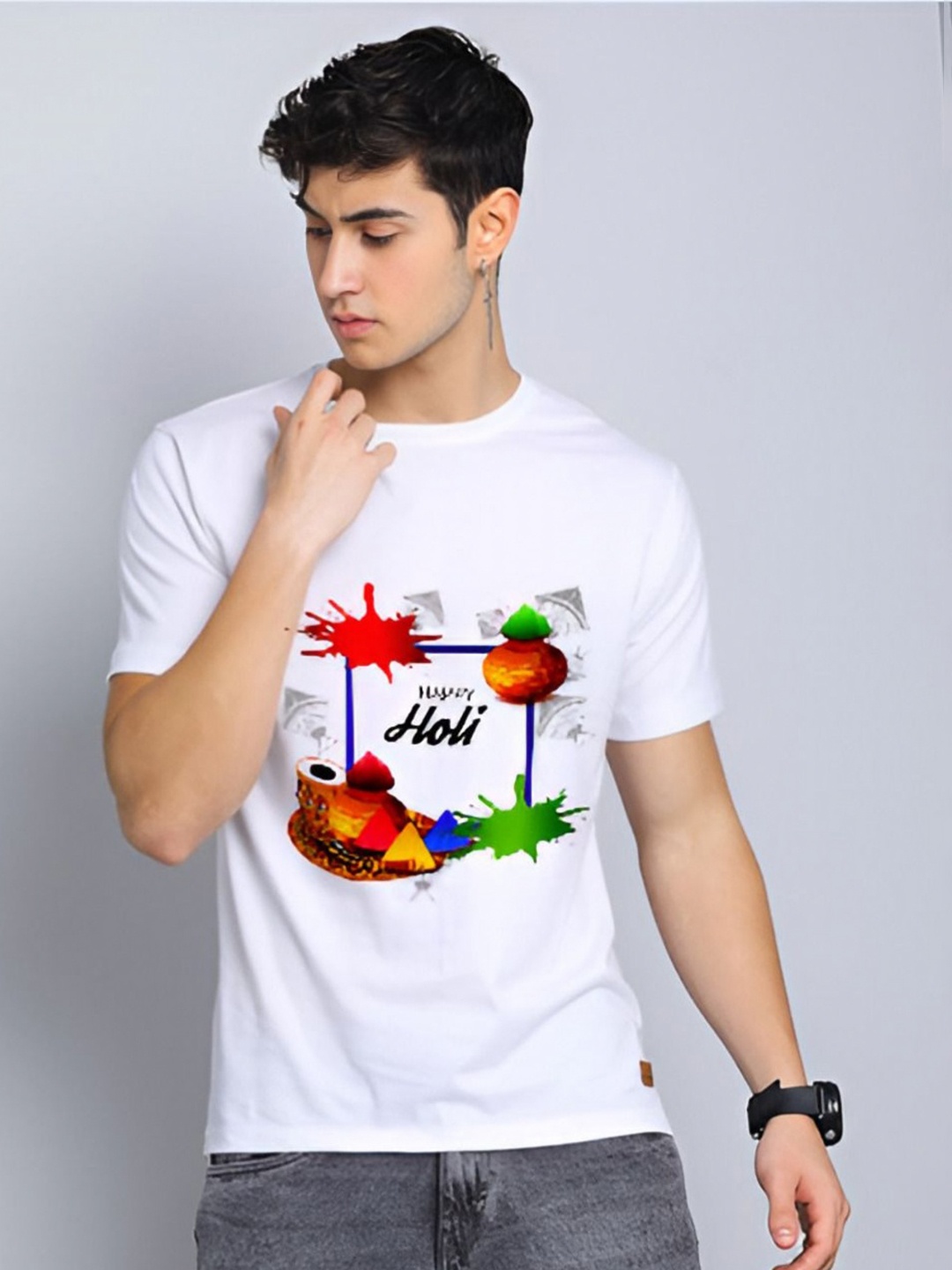 

MAYKR Men Printed Applique T-shirt, White