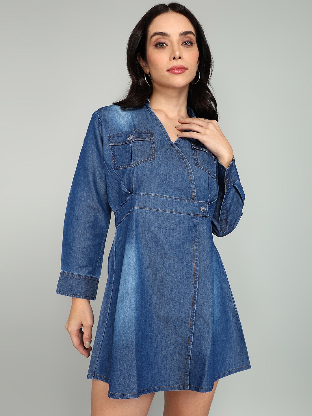 

GUTI Denim Shirt Mini Dress, Blue