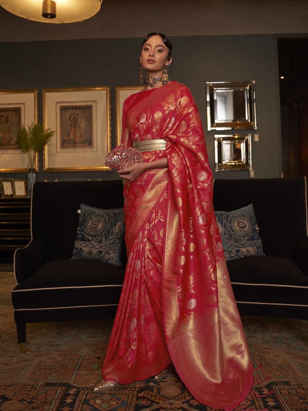 

Anouk Woven Design Zari Silk Blend Banarasi Saree, Red