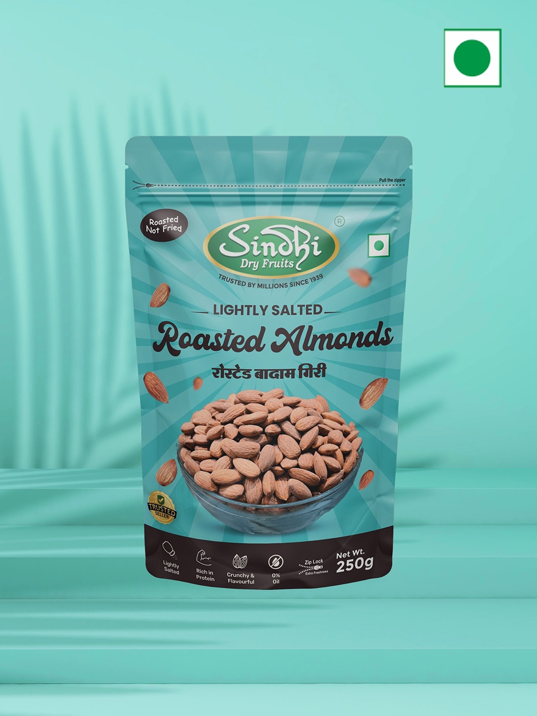 

SINDHI Dry Fruits Lightly Salted & Roasted Almonds 250 g, Blue