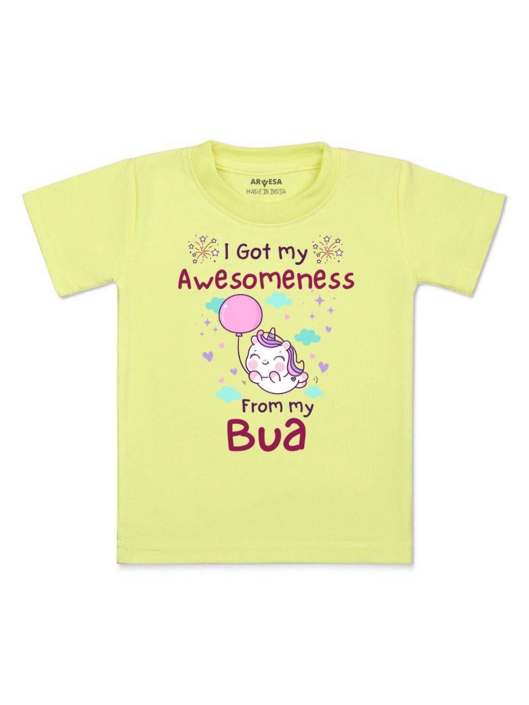 

Arvesa Kids I Got Awesomeness From Bua Printed Tshirt, Yellow