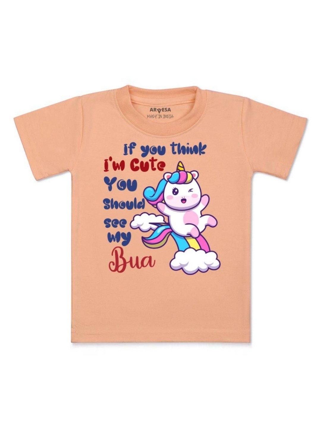 

Arvesa Kids I Am Cute You Should See My Bua Printed Tshirt, Peach