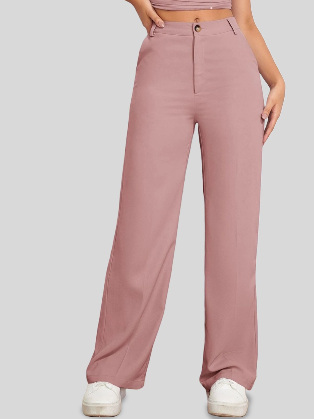

FNOCKS Women Relaxed Wide Leg High-Rise Trousers, Pink