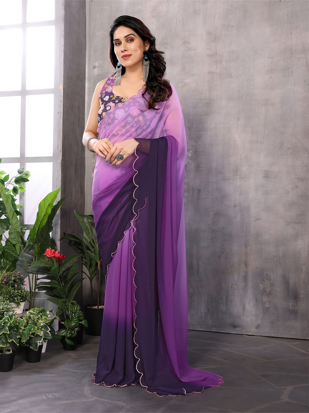 

Moda Rapido Ombre Poly Georgette Saree, Purple