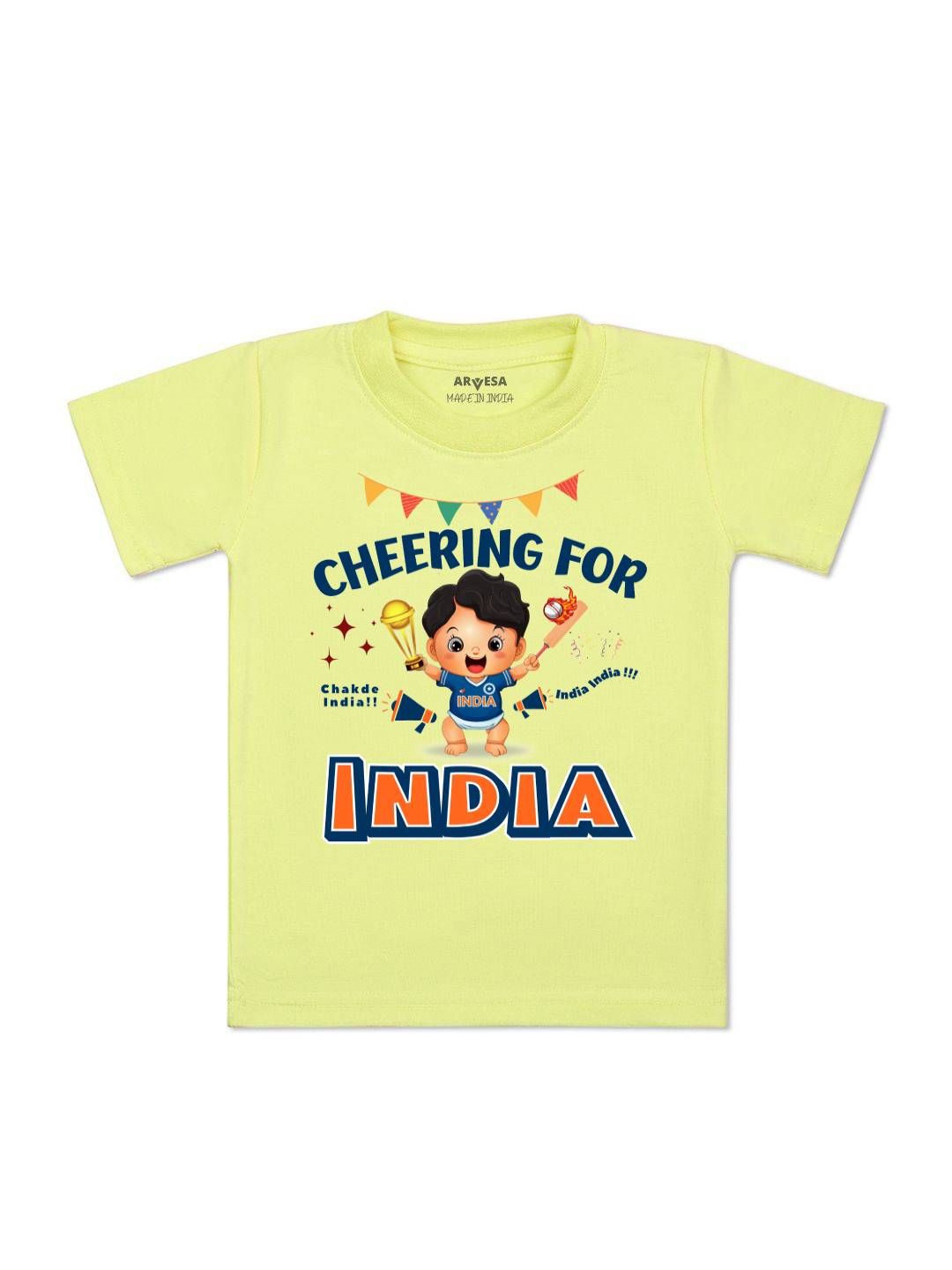 

Arvesa Kids Cheering For India Printed Tshirt, Yellow