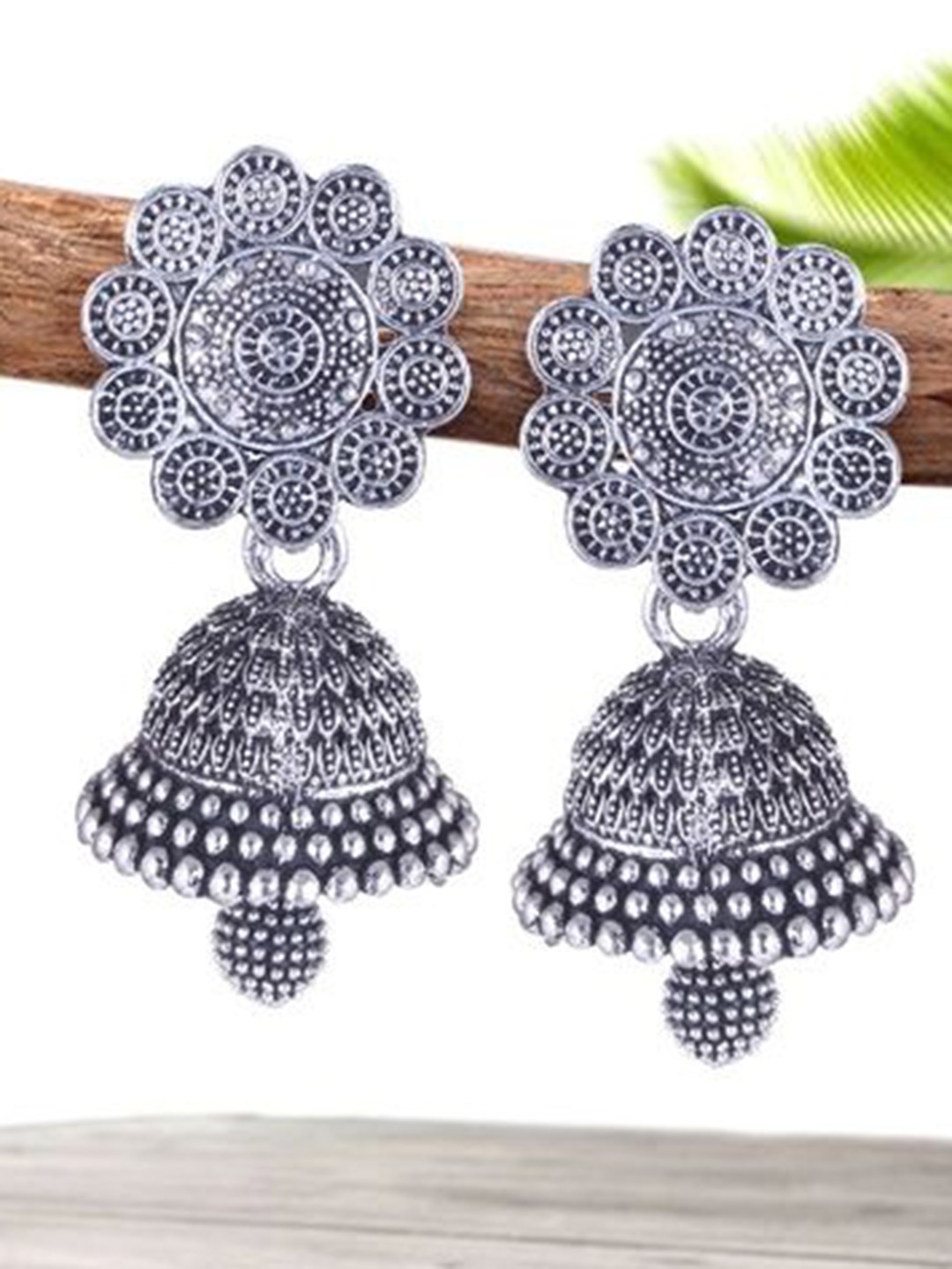 

DIVASTRI Set Of 5 Silver-Plated Dome Shaped Oxidised Jhumkas