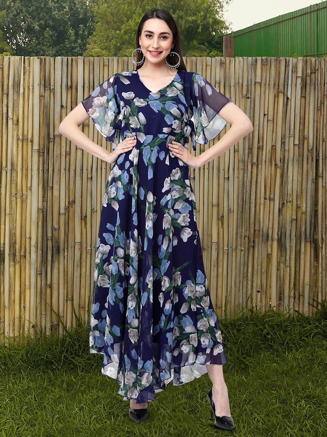 

Moda Rapido Floral Print Applique Fit & Flare Dress, Navy blue
