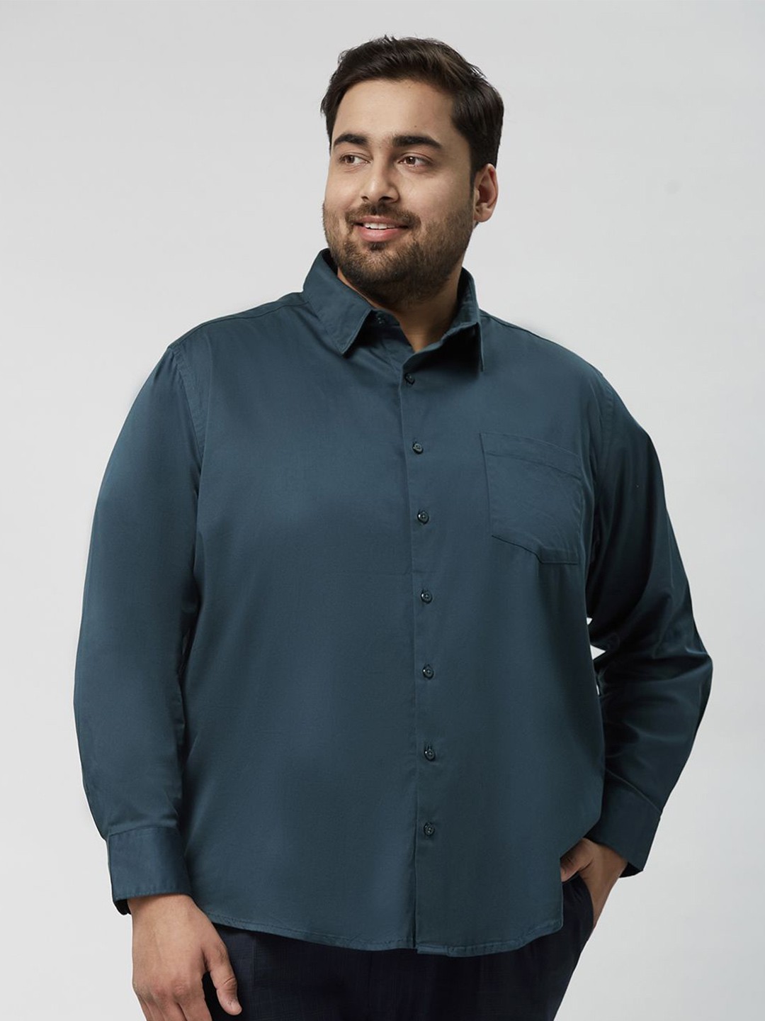 

Big Hello - The Plus Life Men Comfort Opaque Casual Shirt, Teal