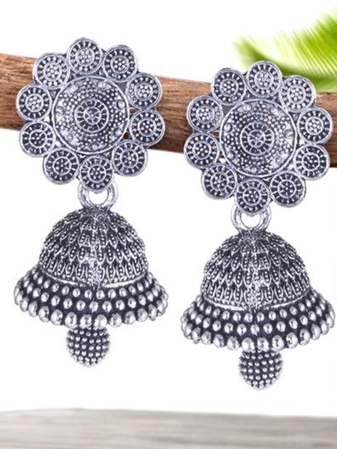 

DIVASTRI Set Of 5 Silver-Plated Dome Shaped Oxidised Jhumkas