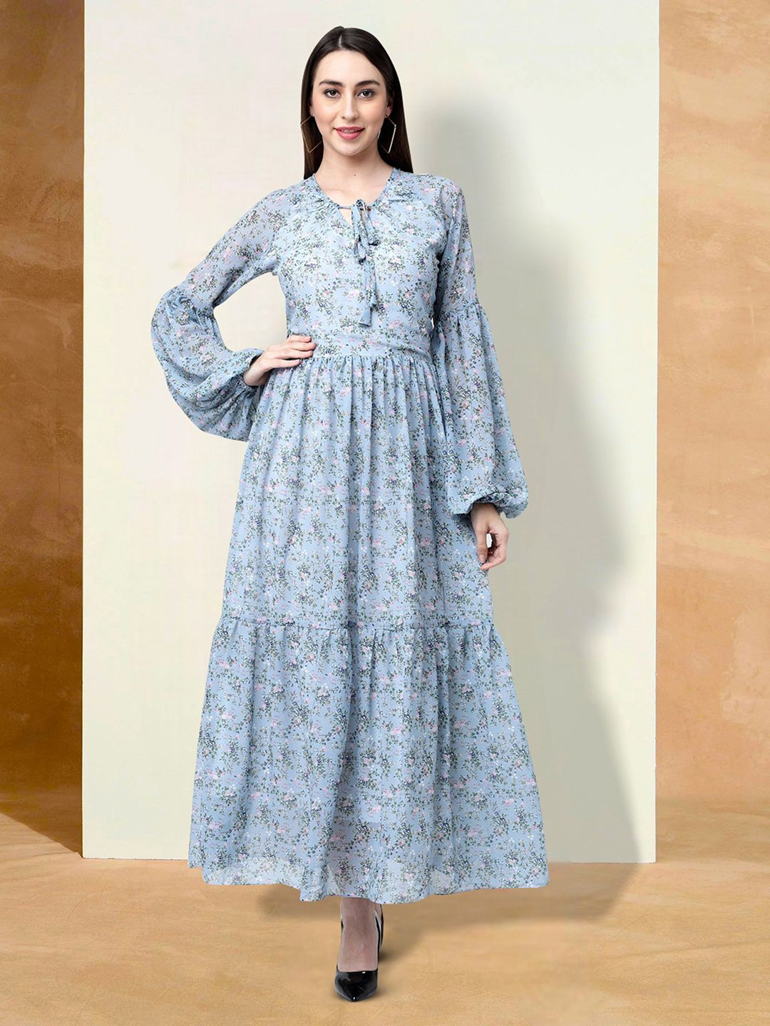

Moda Rapido Floral Print Applique Fit & Flare Dress, Grey