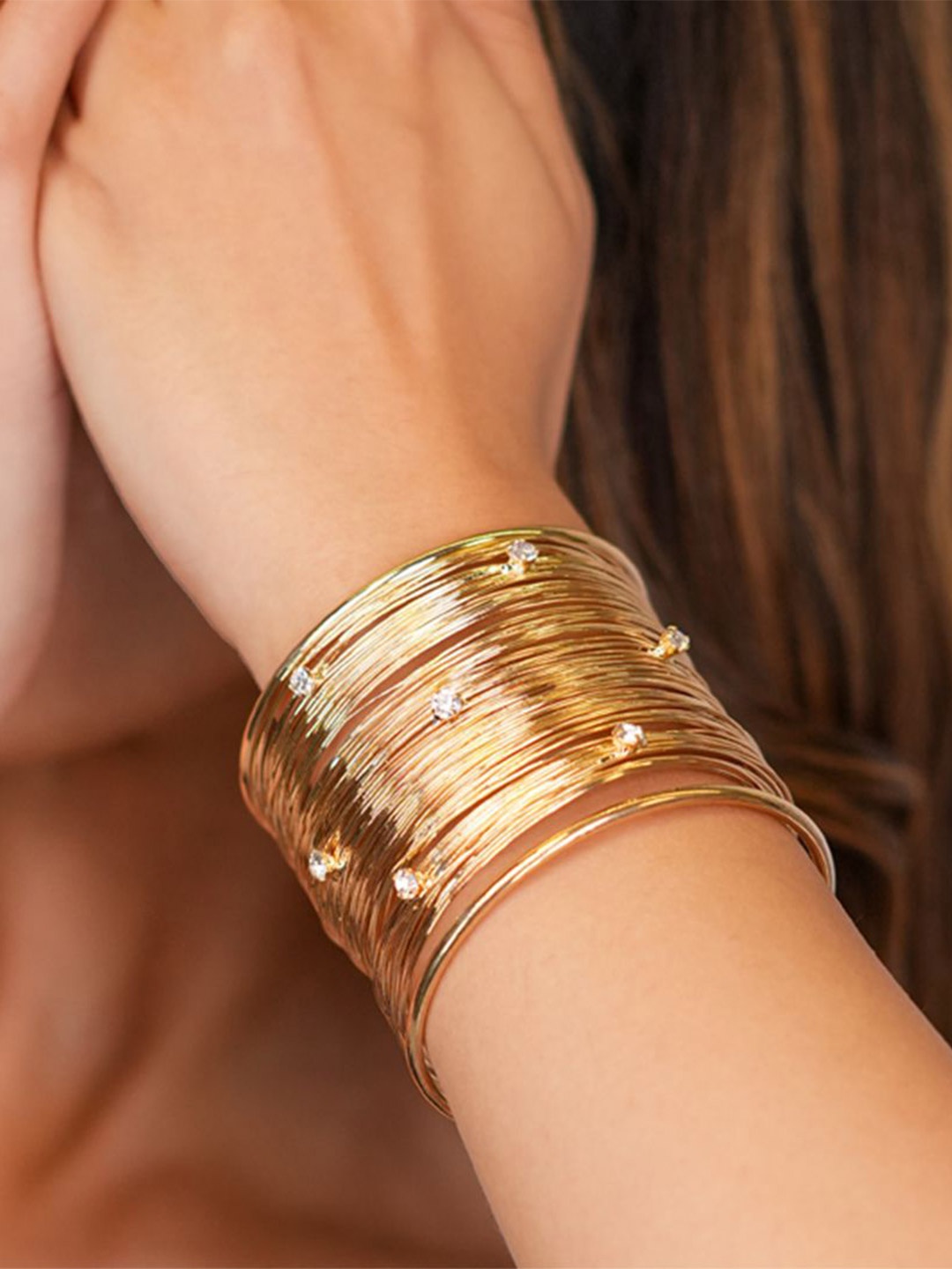 

Amalfa Women Cubic Zirconia Gold-Plated Cuff Bracelet