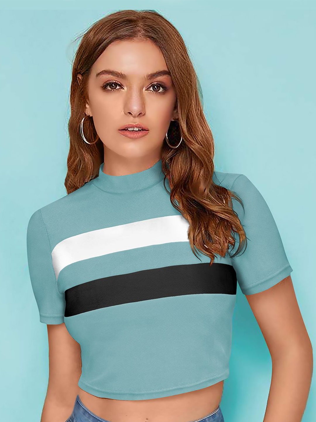 

CORSICA Striped Crop Top, Sea green