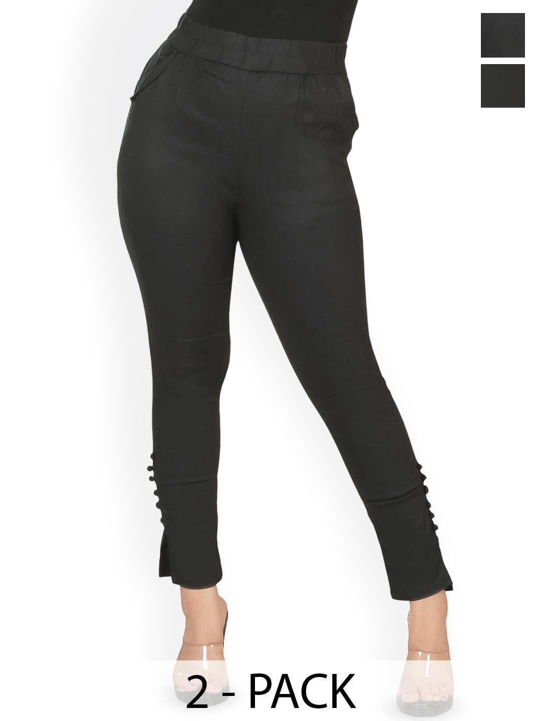 

Fessist Pack of 2 Women Relaxed Slim Fit Easy Wash Pleated Trousers, Black