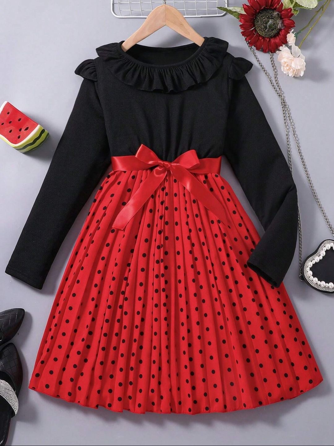 

BAESD Polka Dot Print Fit & Flare Dress, Red