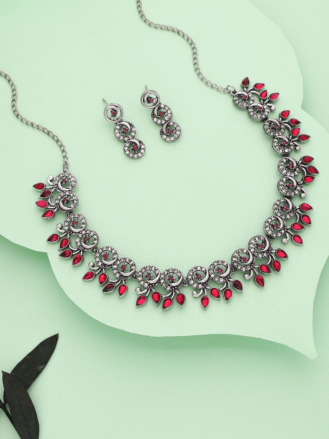 

Anouk Gold-Plated American Diamond Studded Necklace And Earrings, Silver
