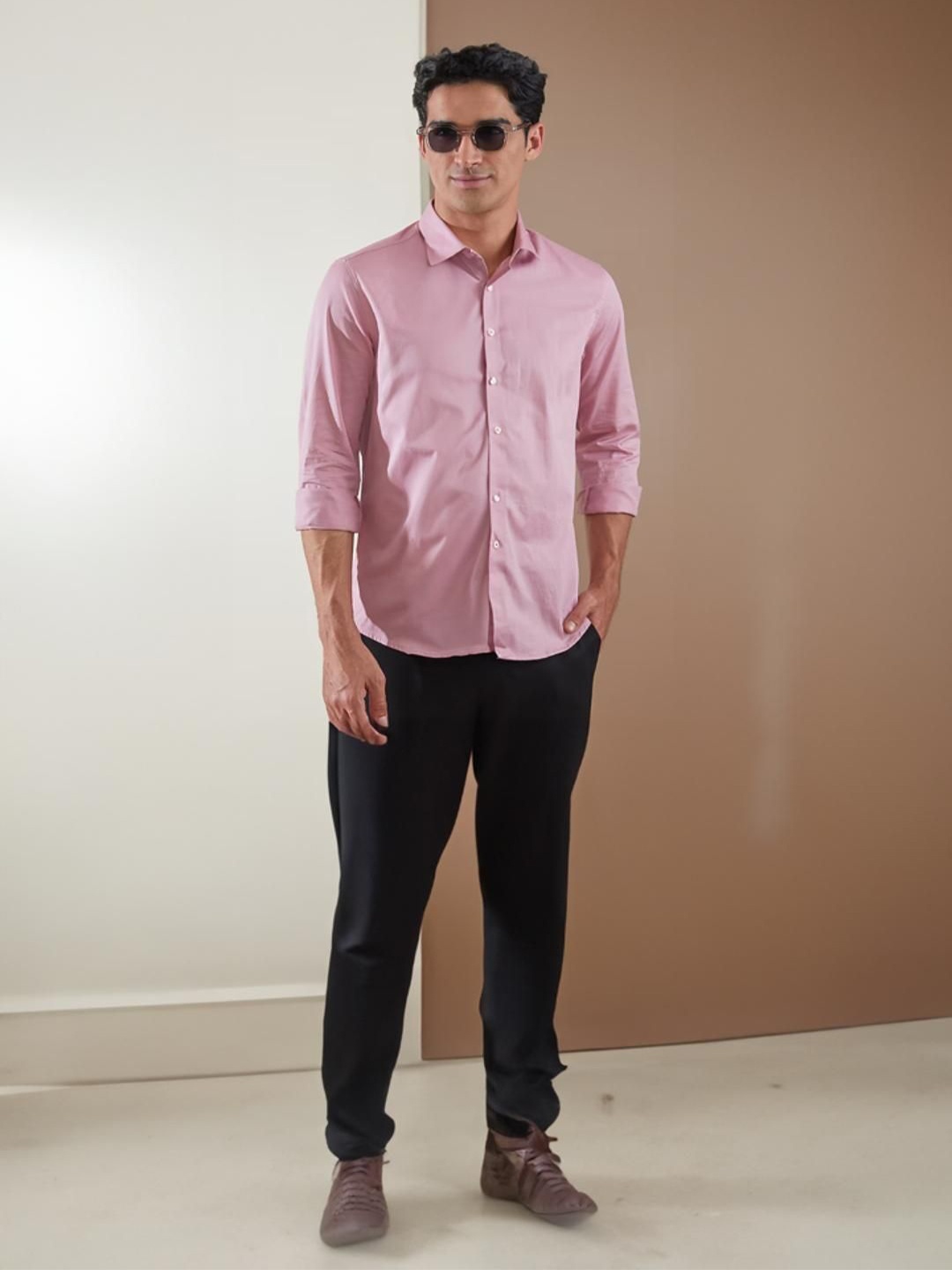 

HE SPOKE Men Smart Tailored Fit Opaque Casual Shirt, Pink