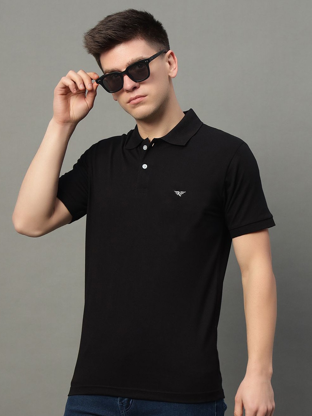 

XYRIS Men Polo Collar T-shirt, Black
