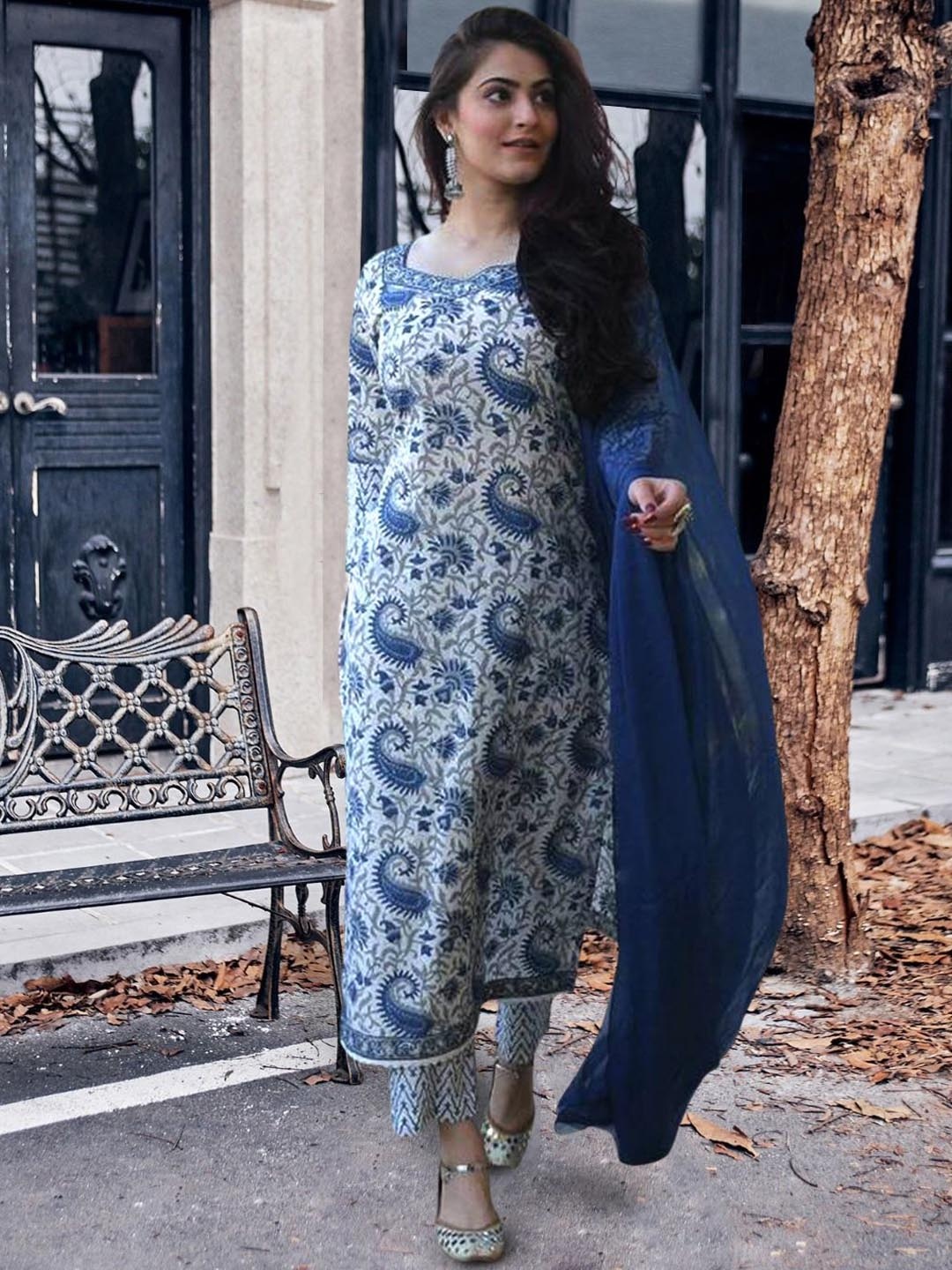 

Moda Rapido Women Ethnic Motifs Printed Regular Kurta with Trousers & With Dupatta, White