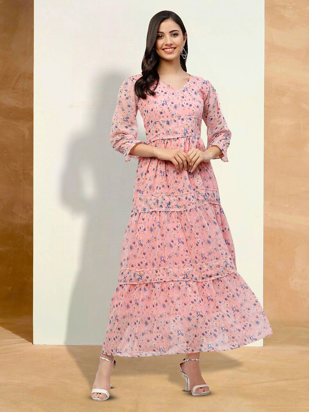 

Moda Rapido Floral Print Applique Fit & Flare Dress, Pink