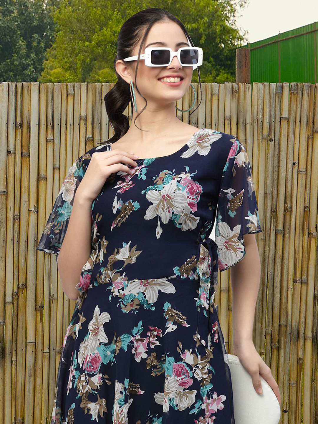 

Moda Rapido Floral Print Applique Fit & Flare Dress, Multi