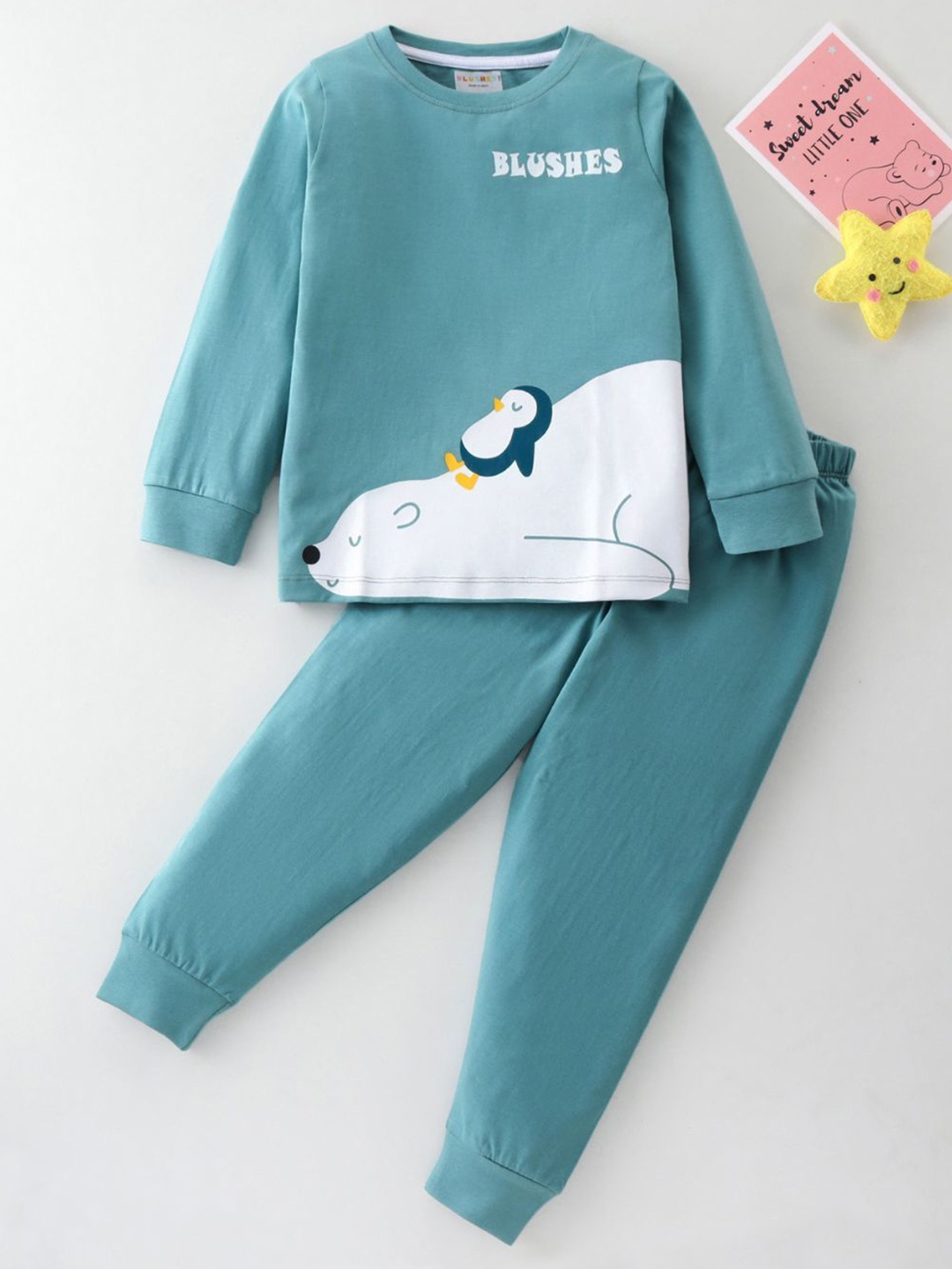 

BLUSHES Unisex Kids Printed T-shirt with Pyjamas, Olive