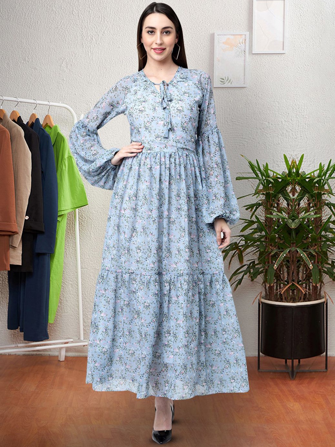 

Moda Rapido Floral Print Applique Fit & Flare Dress, Grey
