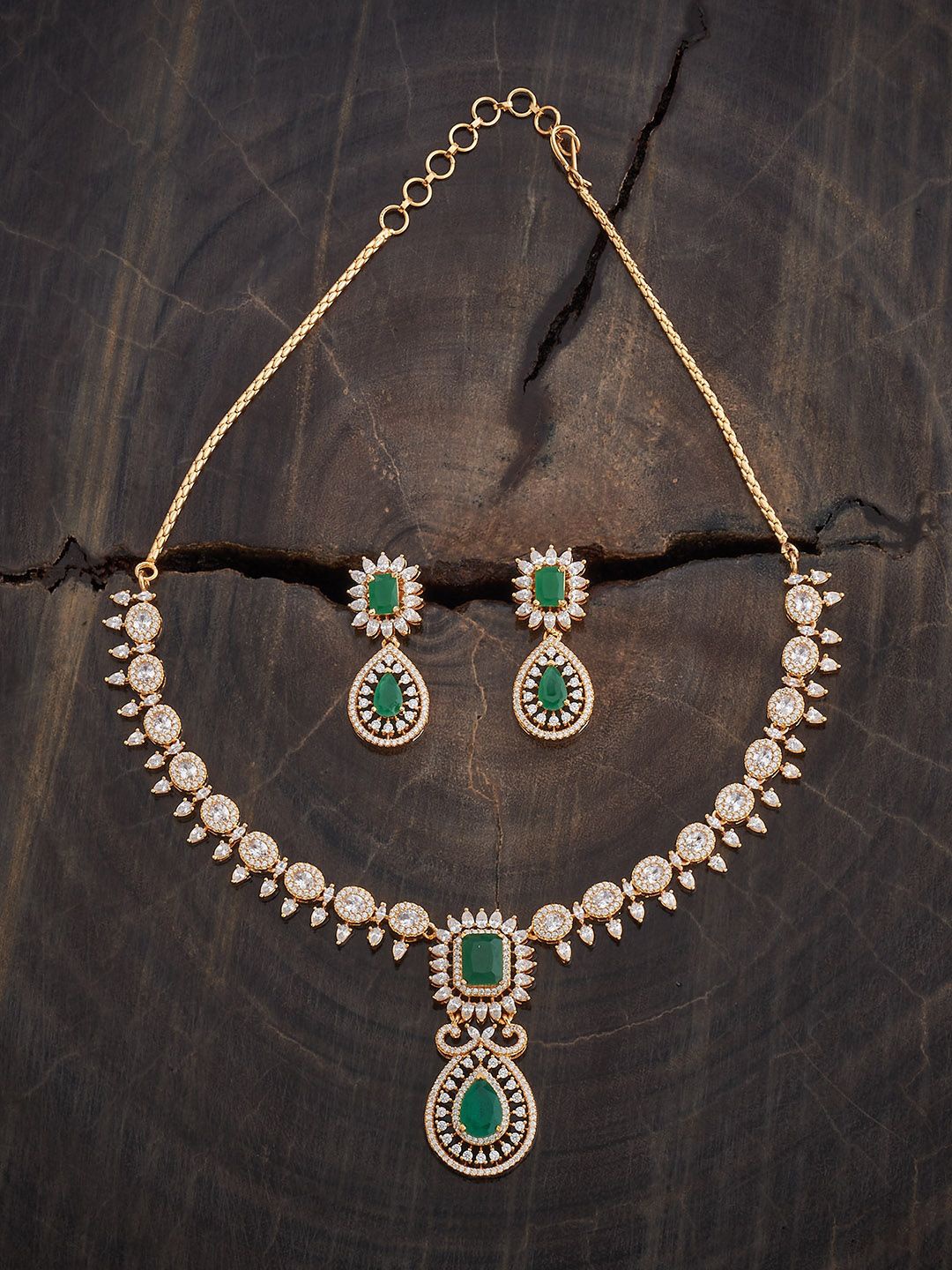 

Kushal's Fashion Jewellery Green Gold-Plated Party Zircon Jewellery Set