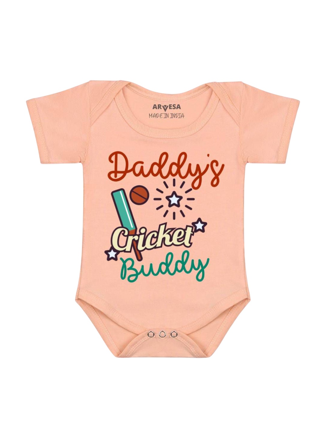 

Arvesa Daddy Cricket Buddy Printed Romper, Peach