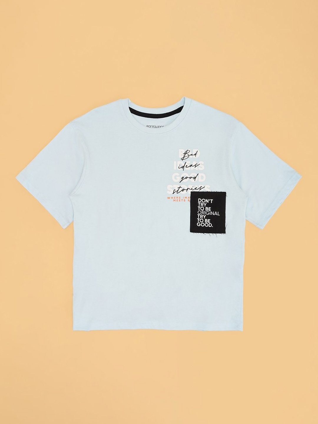 

Pantaloons Junior Boys Typography Printed Applique T-shirt, Turquoise blue
