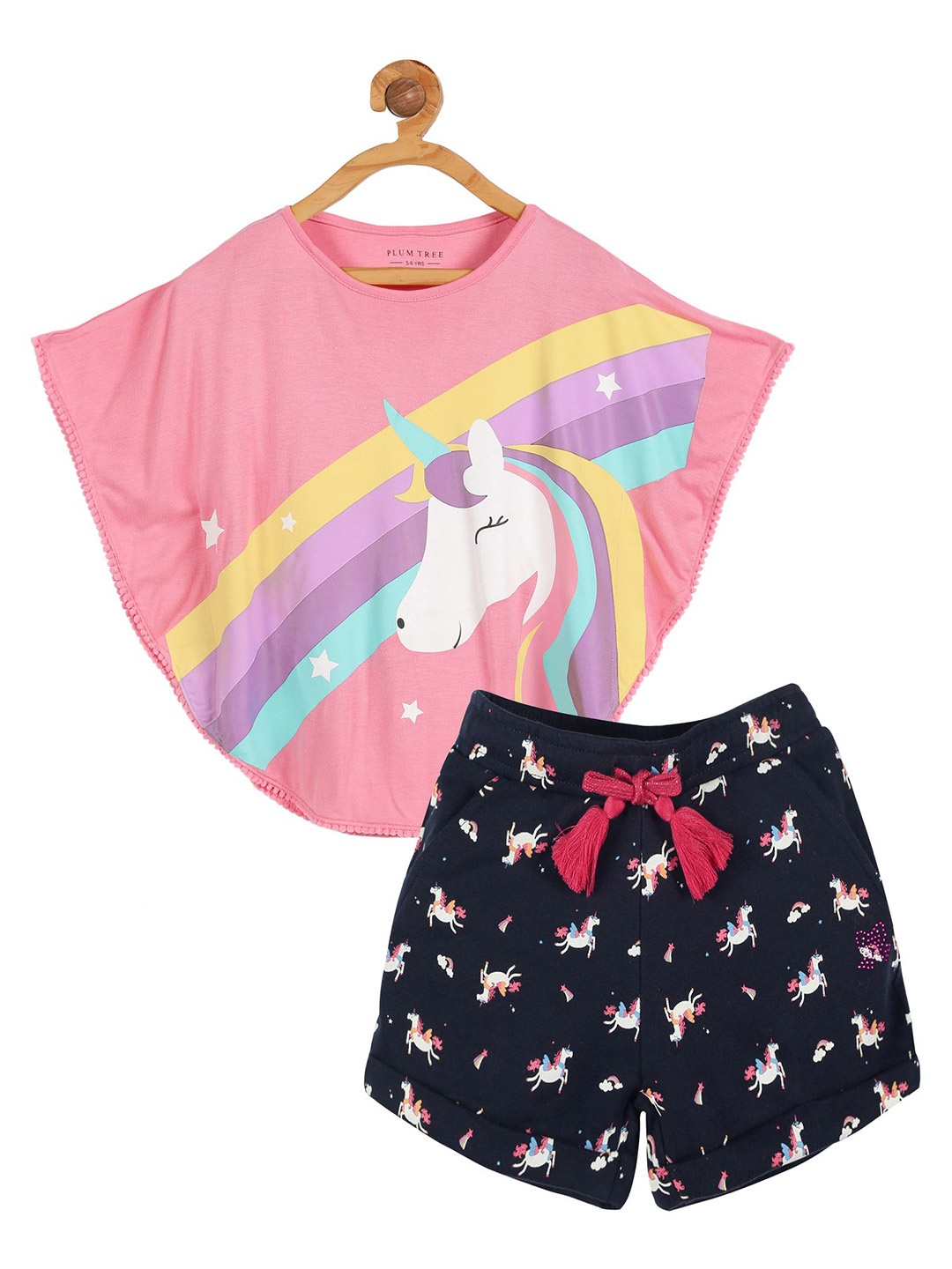 

PLUM TREE Girls Printed T-shirt with Shorts, Pink