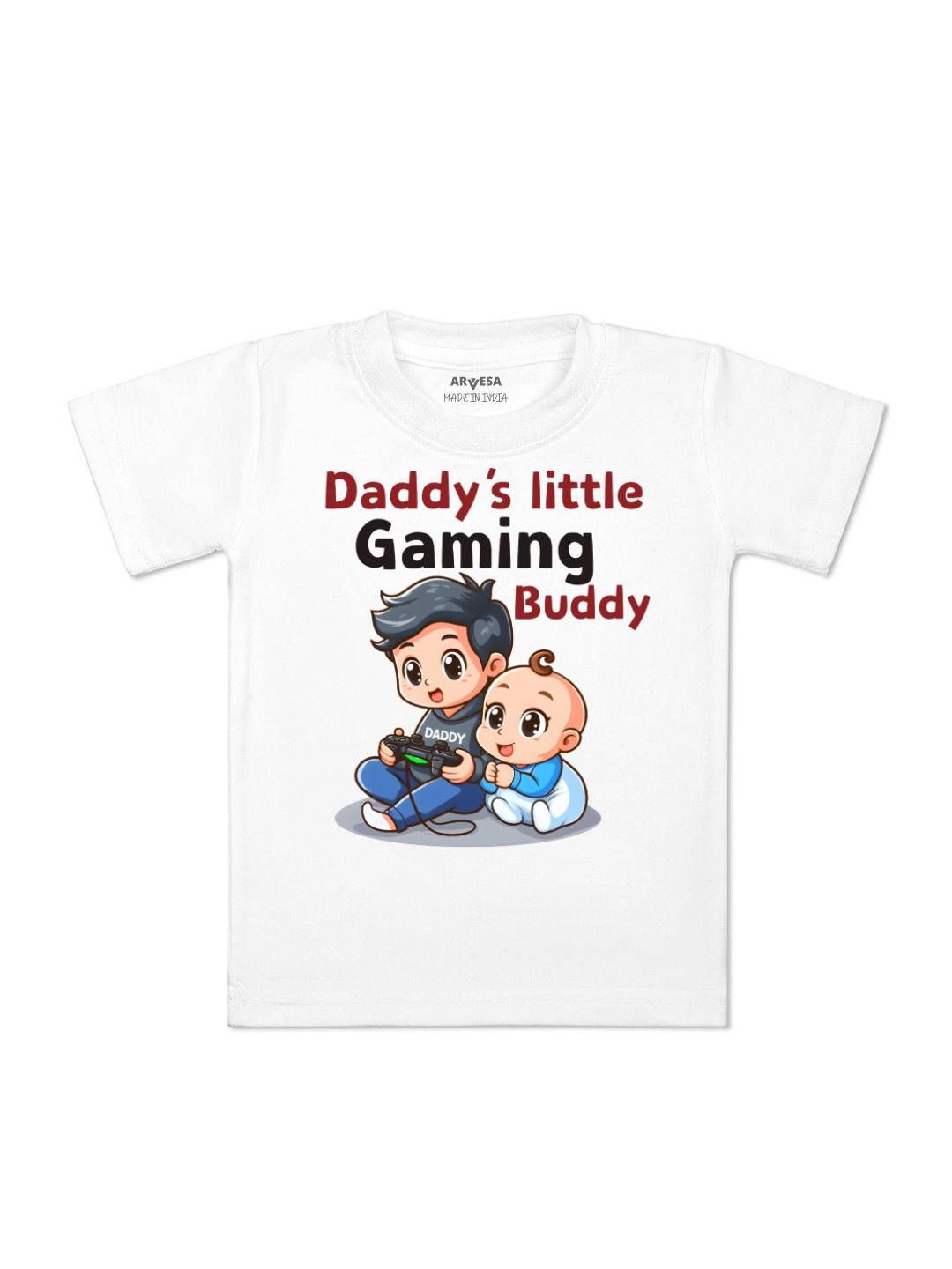 

Arvesa Kids Daddy Little Gaming Buddy Printed Tshirt, White