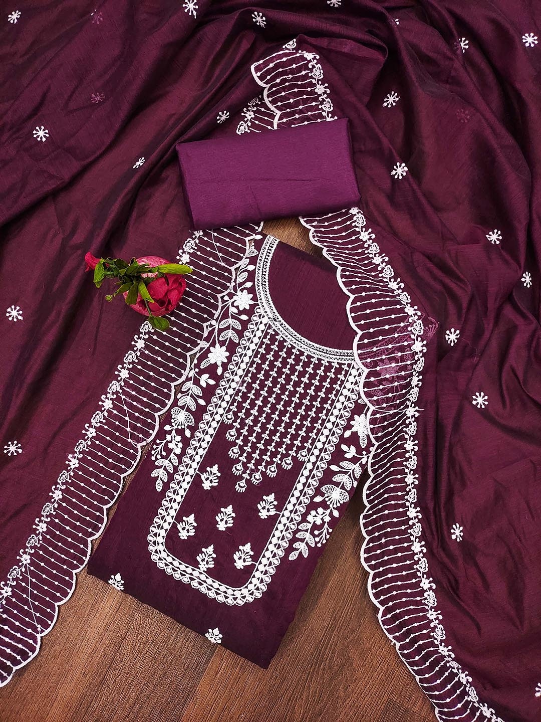 

SAINOOR Floral Embroidered Chanderi Cotton Unstitched Dress Material, Purple