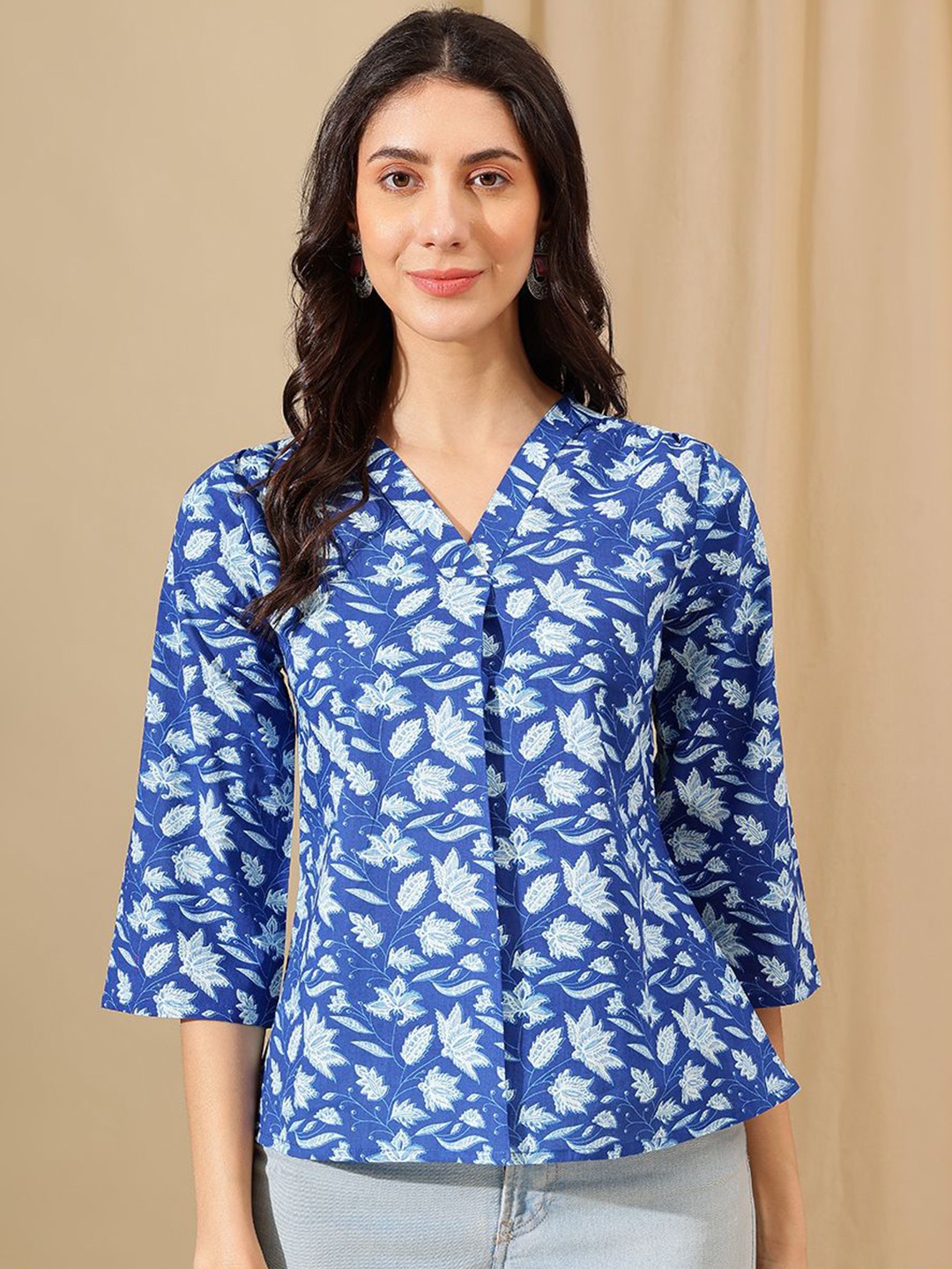 

JANAKDULARI CREATION Floral Print Cotton Top, Blue
