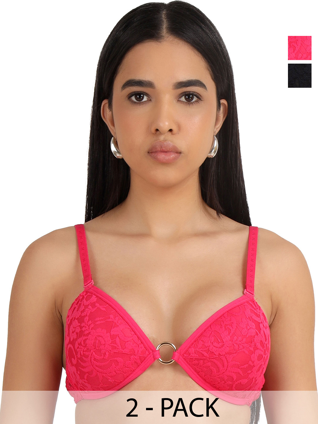 

SELFCARE Abstract Bra Half Coverage Lightly Padded, Black