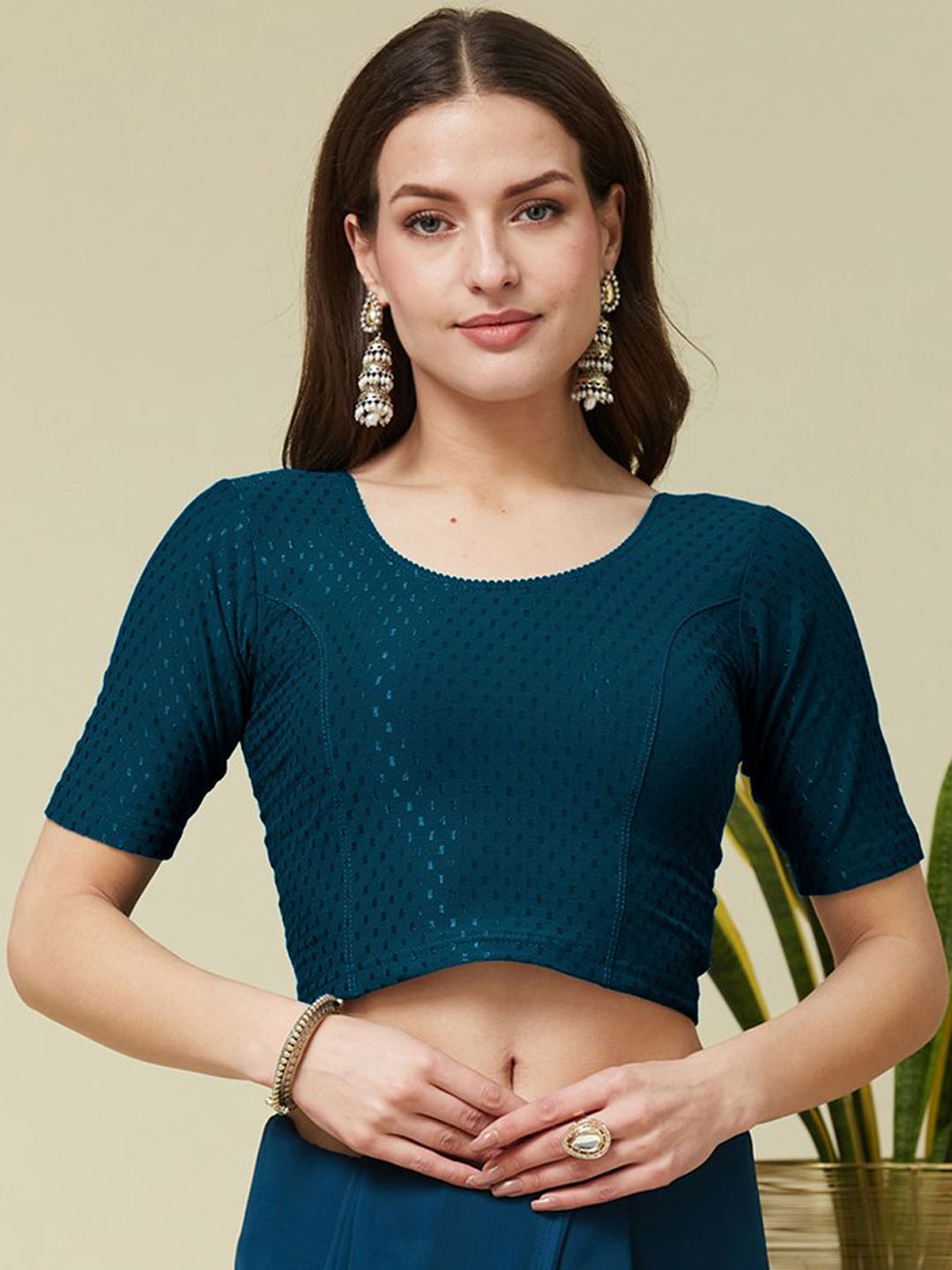 

KALINI Woven Design Cotton Saree Blouse, Blue