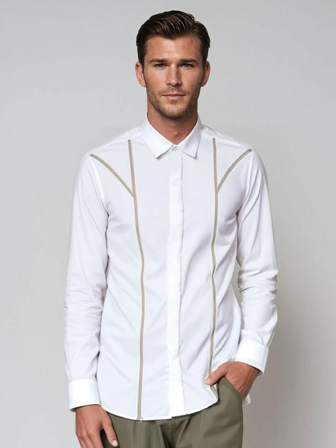 

HE SPOKE Men Smart Tailored Fit Opaque Casual Shirt, White