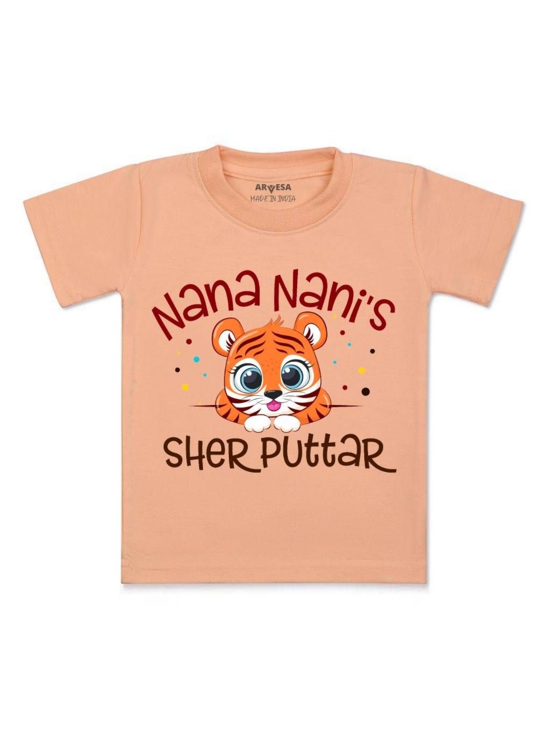 

Arvesa Kids Nana Nani Sher Puttar Printed Tshirt, Peach