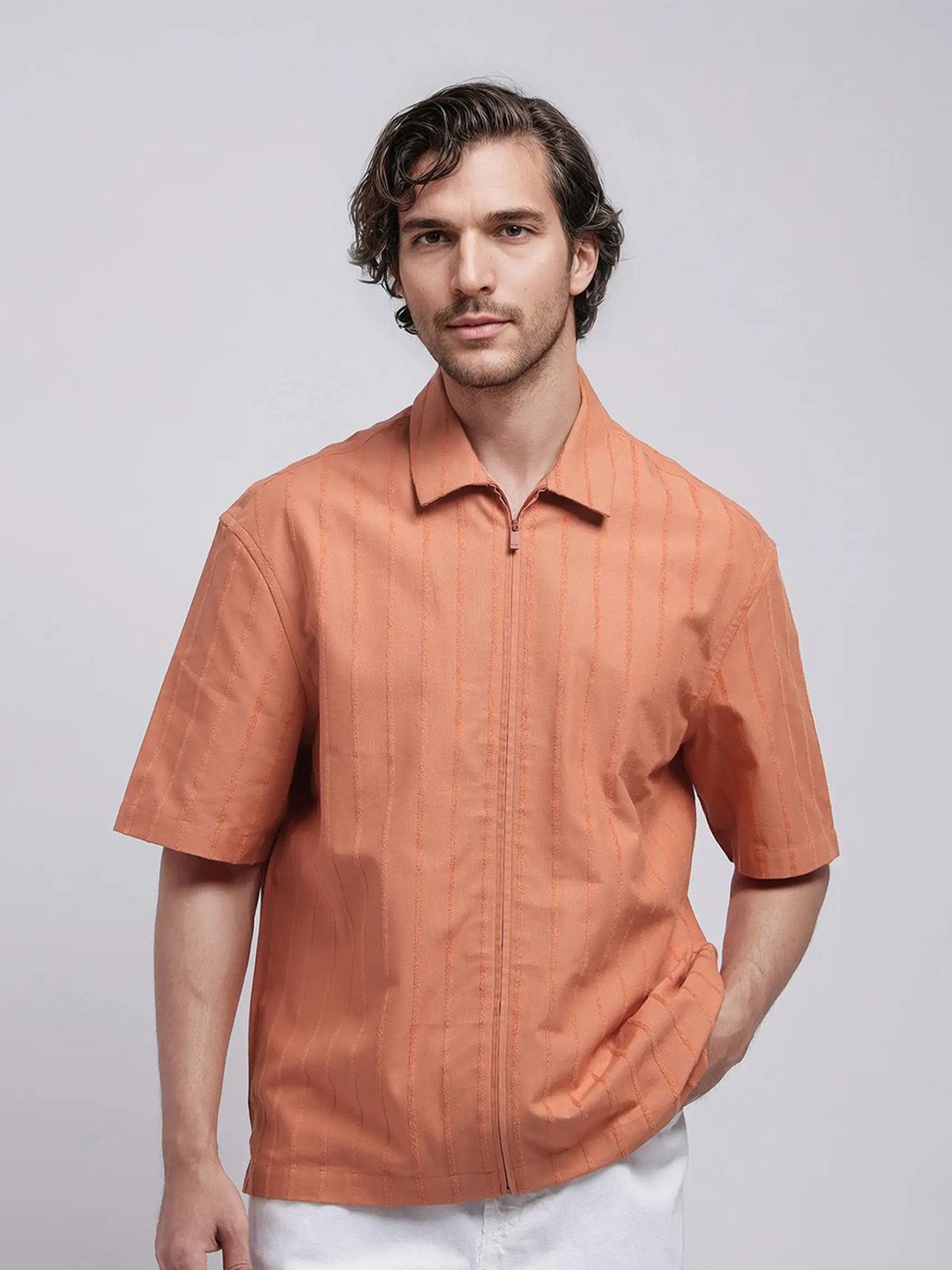 

RARE RABBIT Men Comfort Opaque Striped Casual Shirt, Rust