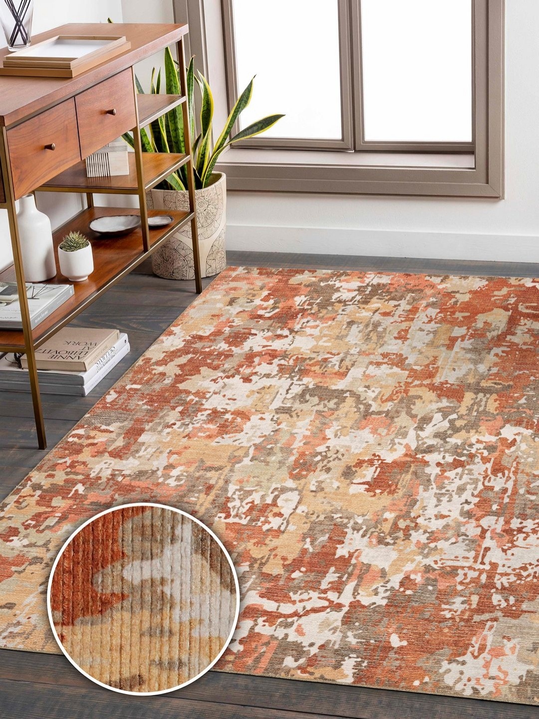 

Kaleen India Brown & Peach Colored Abstract Printed Anti-Skid Carpet